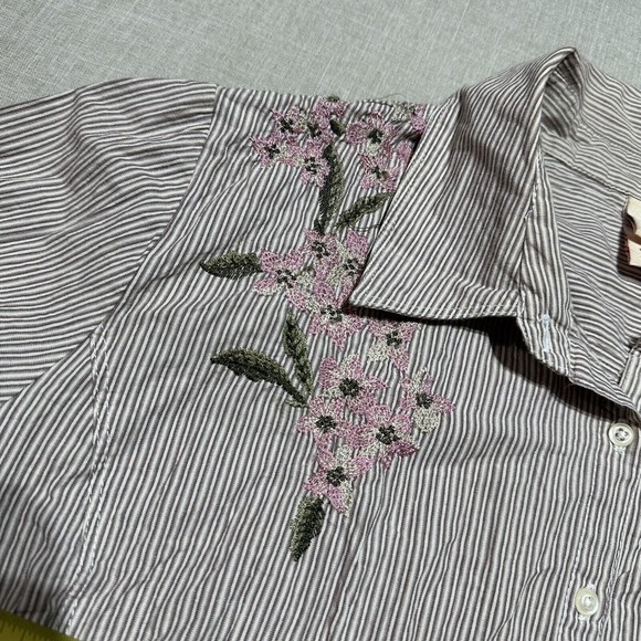 Faded Glory Womens White Pink Floral Striped Button Long sleeve shirt Size XL - Picture 8 of 10